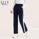 直筒高腰垂感阔腿裤 休闲裤 女舒适 Active显瘦条纹运动长裤 ELLE