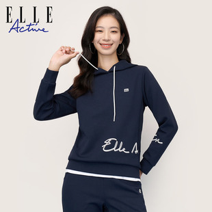 上衣 内搭字母连帽卫衣女高街正肩纯色帽衫 ELLE Active2026春秋季