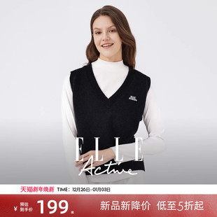 ELLE Active气质老钱风V领马甲背心女时髦洋气叠穿针织毛衣无袖