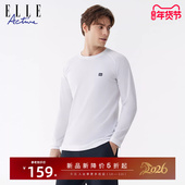Active一体织圆领T恤长袖 白色上衣男装 内搭打底衫 ELLE 时尚 百搭