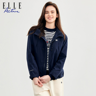 外套女宽松 工装 ELLE Active休闲运动风衣户外梭织连帽短款
