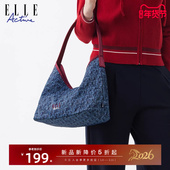 ELLE Active复古老钱风满印老花托特包大容量手提包包时尚 腋下包