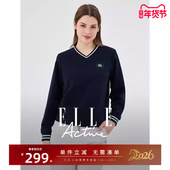 ELLE 宽松上衣潮 显瘦V领套头衫 Active复古学院风卫衣女休闲长袖 衫