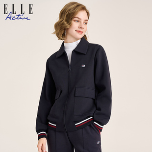 运动外套宽松显瘦洋气减龄 翻领夹克女藏青色短款 ELLE Active法式
