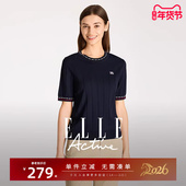 提花套头衫 ELLE 气质圆领上衣显瘦 针织衫 春秋新款 Active女装 短袖
