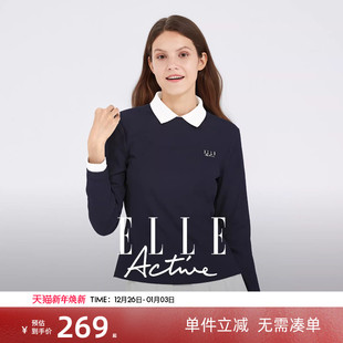 白色t恤翻领上衣休闲舒适 长袖 ELLE Active淡人穿搭户外运动polo衫