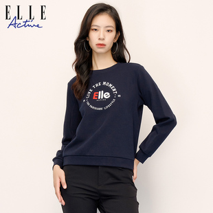 百搭休闲运动长袖 春秋新款 上衣 Active字母印花正肩卫衣女装 ELLE