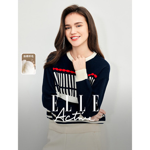 圆领针织衫 Active活力时髦毛衣女秋冬新款 ELLE 宽松 含绵羊毛