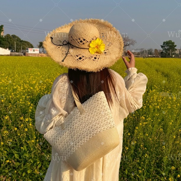 韩系蕾丝草编大容量水桶包女