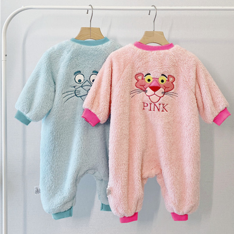 CHILDRENS ONE-PIECE PAJAMAS AUTUMN AND WINTER BABY FLANNEL HAYI BABY CORAL VELVET PAJAMAS THICKENED SPLIT LEG SLEEPING BAG