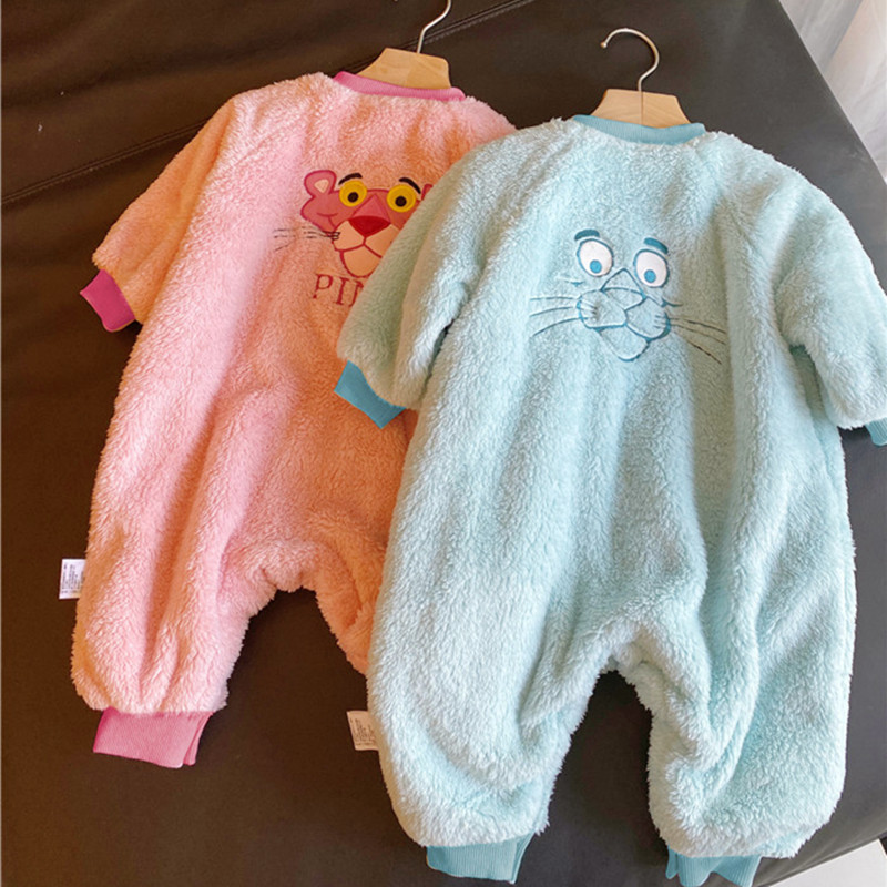 CHILDRENS ONE-PIECE PAJAMAS AUTUMN AND WINTER BABY FLANNEL HAYI BABY CORAL VELVET PAJAMAS THICKENED SPLIT LEG SLEEPING BAG