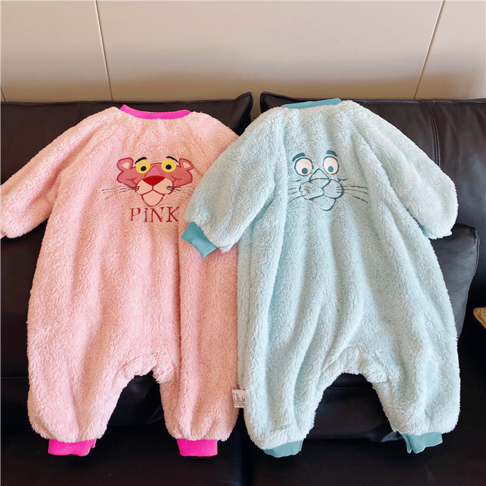 CHILDRENS ONE-PIECE PAJAMAS AUTUMN AND WINTER BABY FLANNEL HAYI BABY CORAL VELVET PAJAMAS THICKENED SPLIT LEG SLEEPING BAG