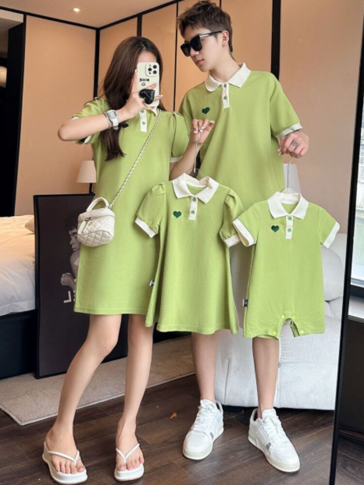 3 4인 가족을 위한 다양한 부모자식 의류 여름 폴로셔츠 티셔츠 반팔 원피스 베이비 캐주얼 슈트