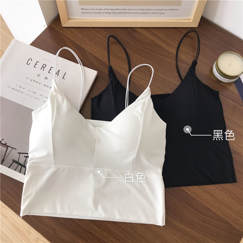 冰丝无痕带胸垫美背吊带背心女