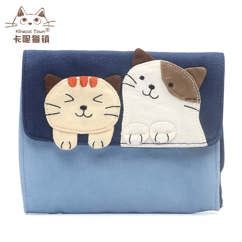 kine猫纯棉布艺拼布可爱卡通小巧零钱包卡包证件包口红包日系女