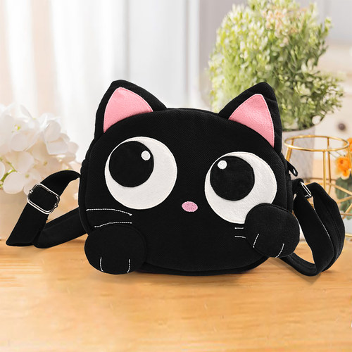 Kine猫新款小黑猫斜挎时尚帆布包