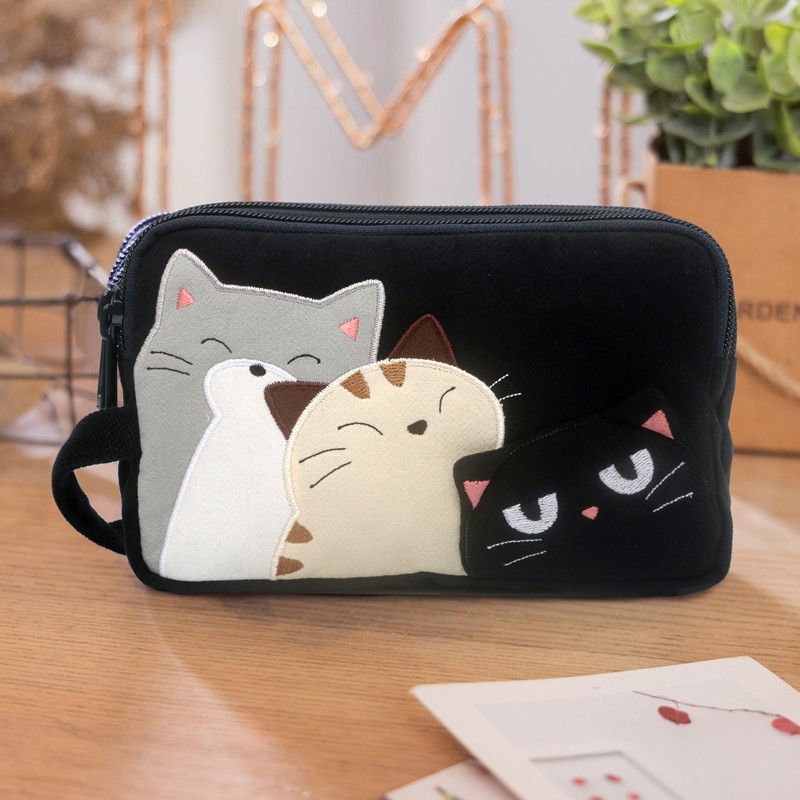 kine猫棉布三层拉链卡通手机包