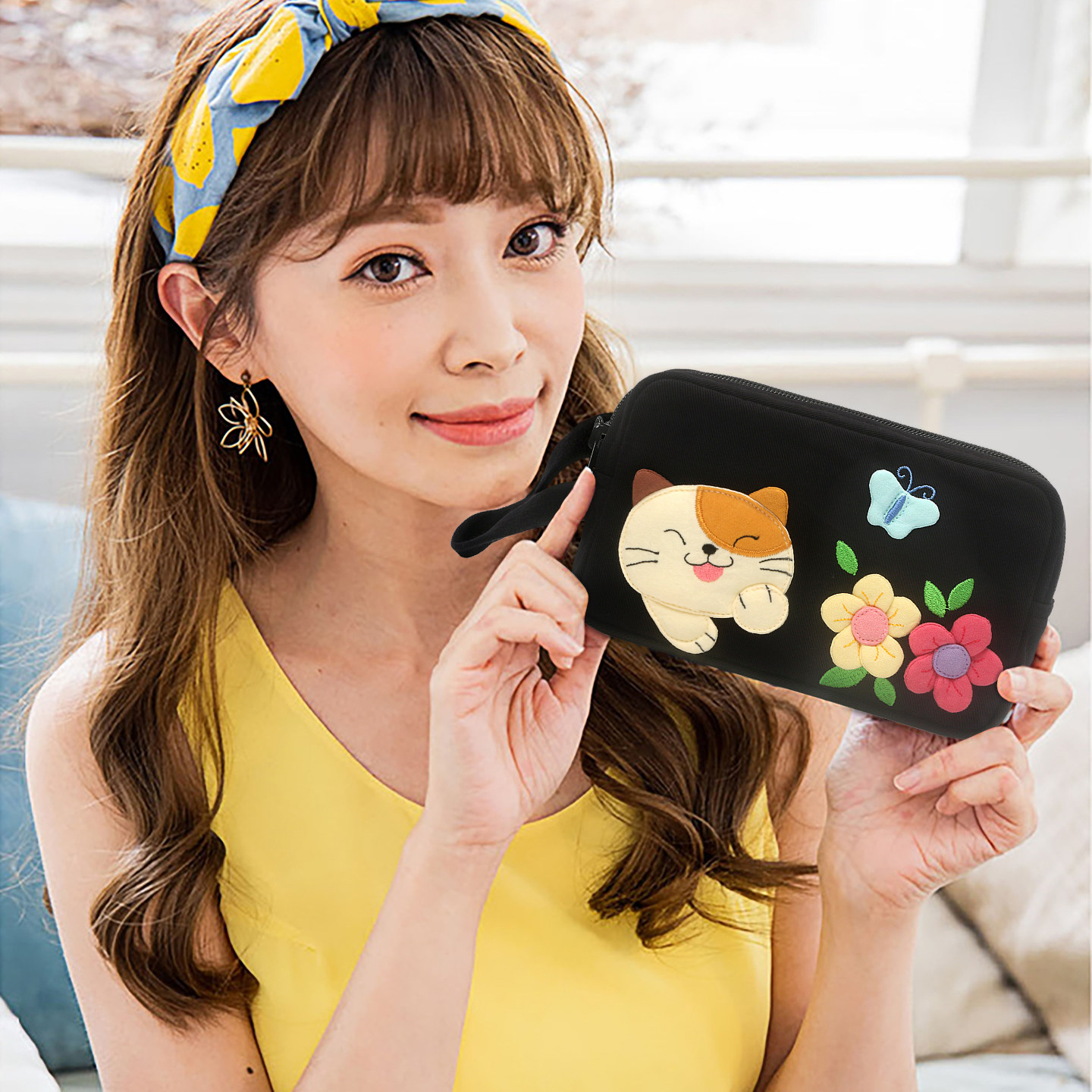 kine猫新款花朵猫女士双层手机包