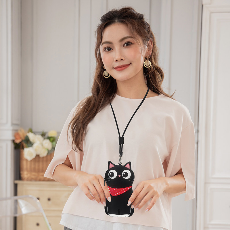 Kine猫 围巾小黑猫手机包卡通可爱棉布女生个性斜挎包挂脖小包包