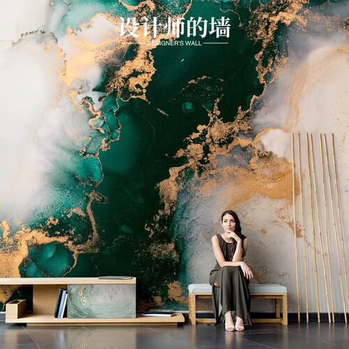新款北欧奢华金箔大理石沙发壁纸