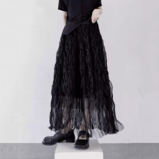 水波纹蓬蓬纱长裙子女2026夏暗黑裙春夏松紧腰半身裙长裙女0317r
