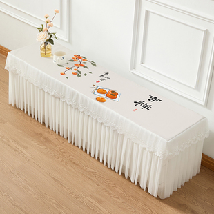 奶油风防水防油超长条电视柜桌布全包防尘罩套轻奢可擦洗遮丑盖布