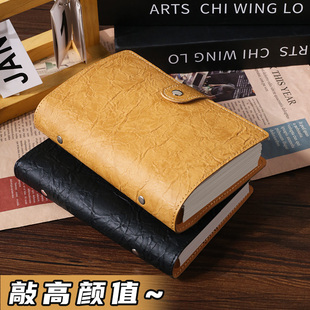 简约A6褶皱软皮面活页笔记本可拆卸不硌手加厚便携式素描绘画空白活页本高颜值随身旅行记录手帐本日程计划本
