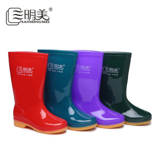 0902百搭低跟 防滑女雨靴耐磨劳保鞋 三明美中筒女士雨鞋 纯色防水鞋