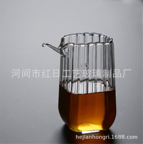 日式纯手工玻璃公道茶杯茶具公道杯 玻璃公道 竖纹公道茶杯