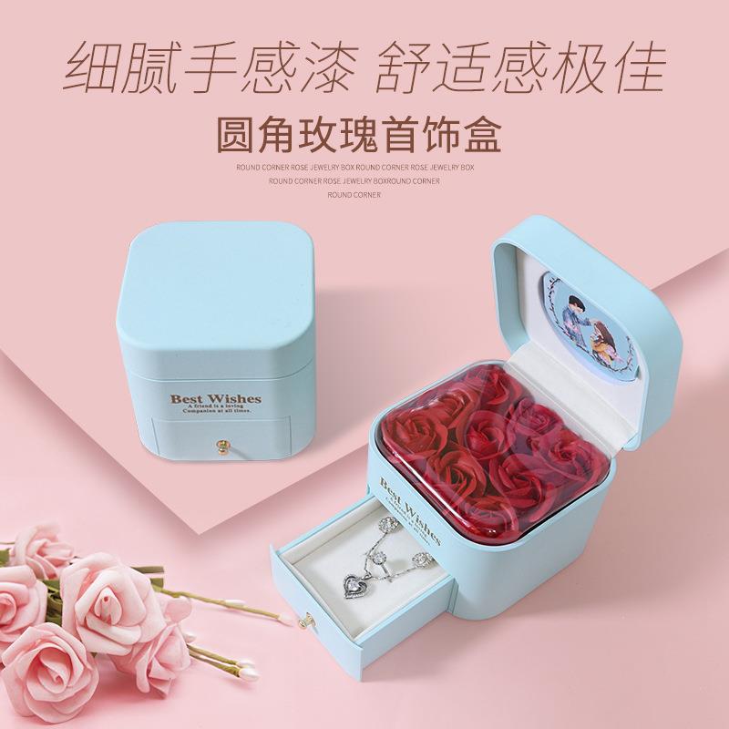 情人节玫瑰花首饰盒 手感漆圆角玫瑰花礼盒 戒指耳钉吊坠口红礼盒