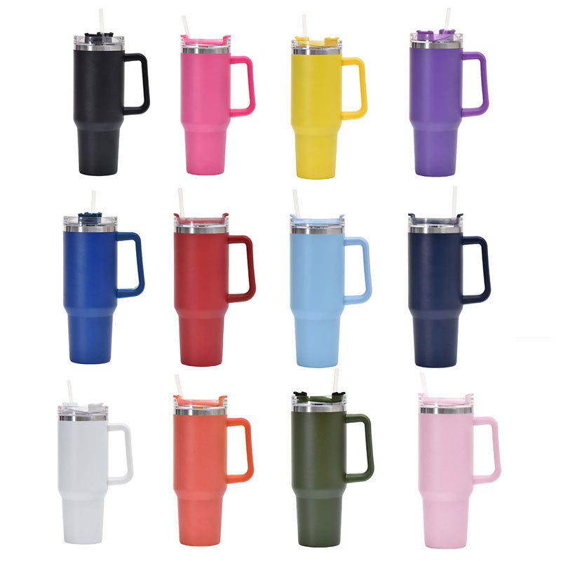 跨境40oz汽车杯车载保温保冷啤酒杯大容量汽车杯带手柄吸管冰霸杯