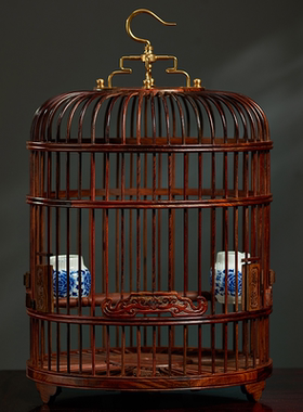 老挝大红酸枝画眉鸟笼全套配件玄凤鸟笼大全鹩八哥鸟笼子大号手工