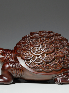 黑檀木雕金钱龟摆件实木乌龟家居客厅玄关装饰工艺品开业乔迁送礼