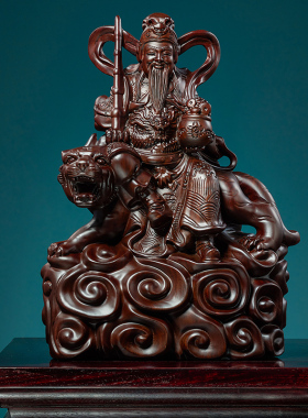 黑檀木雕赵公明财神骑虎像武财神摆件实木供奉神像大号红木工艺品