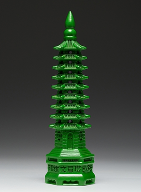 绿色木雕十三层文昌塔摆件实木13层文昌塔客厅玄关书房装饰工艺品