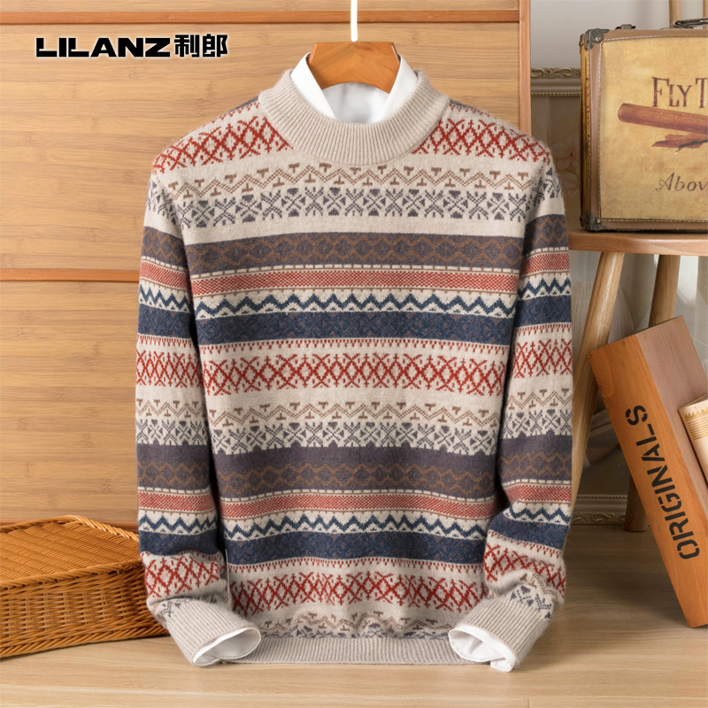 利郎羊绒衫男士中青年时尚潮流打底保暖针织毛衣加肥大码羊毛衫男