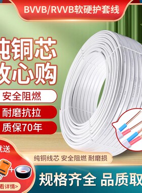 电线软线纯铜芯家用国标2芯/3芯0.5/1/1.5/2.5/4/6平方白色护套线