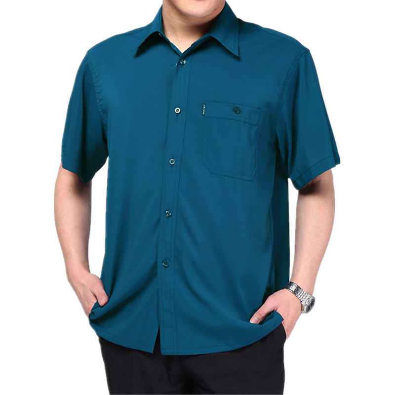 冰丝衬衫短袖夏天中年男装桑蚕冰丝衬衣爸爸夏装中老年人衣服老人