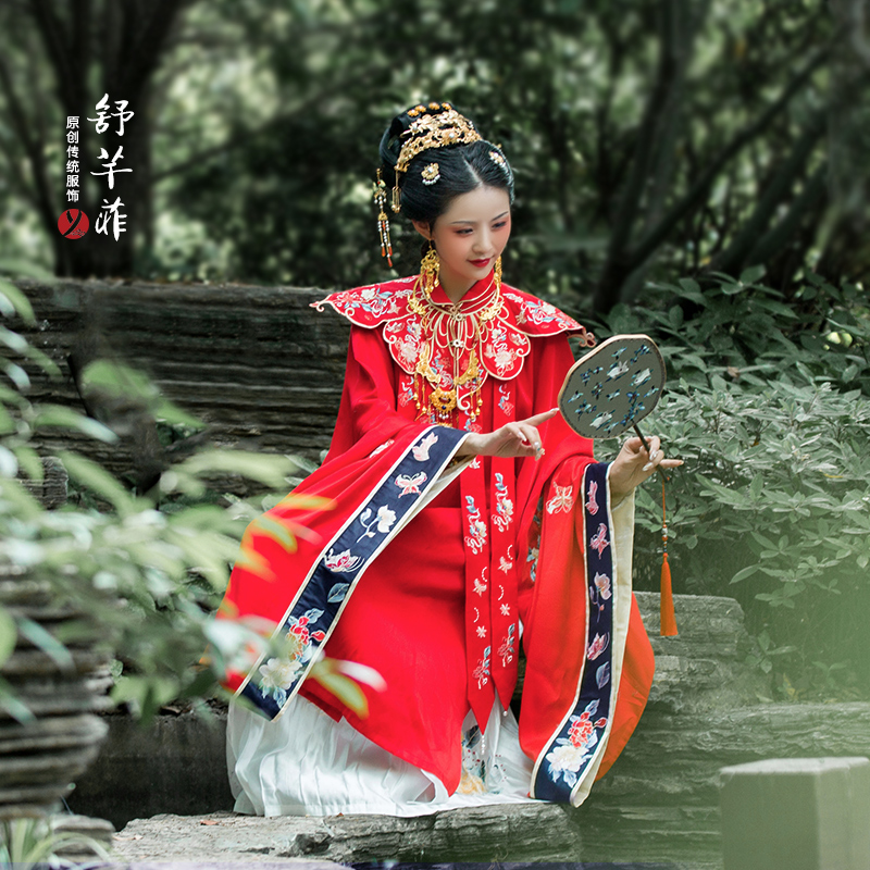 舒芊菲【春半時(shí)】原創(chuàng)漢服女重工刺繡明制立領(lǐng)斜襟長襖套裝婚服