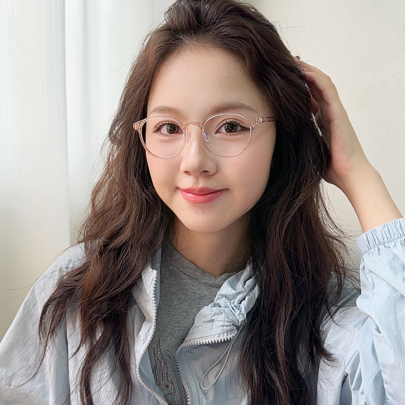 韩国进口超轻塑钢眼镜女可配高度数复古圆框带鼻托防滑近视男8008