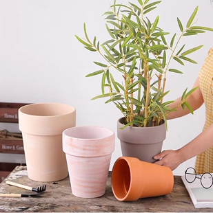 反比例透气简约深高红陶多肉花盆帝罗马绿植陶盆大口径带托盘盆栽