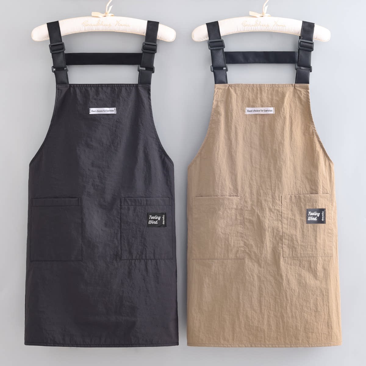 简约围腰无袖成人防水舒适围裙防油污透气厨房做饭布艺罩衣工作服