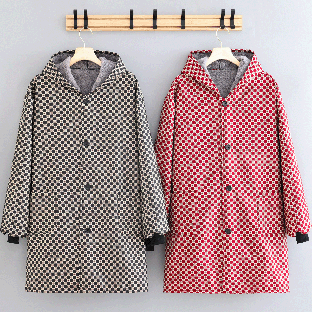 加厚加绒保暖长袖连帽罩衣工作服