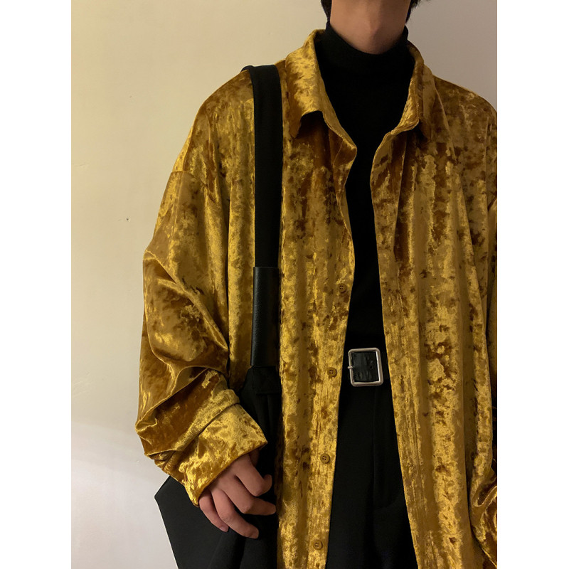 벨벳 셔츠 하이엔드 레이지 스타일 가디건 탑 빈티지 봄 가을 커플 코트 남성용 틈새 드레이프 셔츠