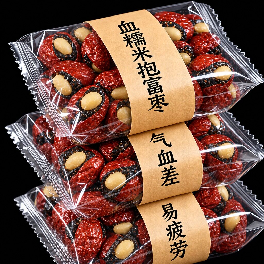 抱富枣幸福血糯米暴富枣红枣坚果夹夏威夷果仁手工制作休闲小零食