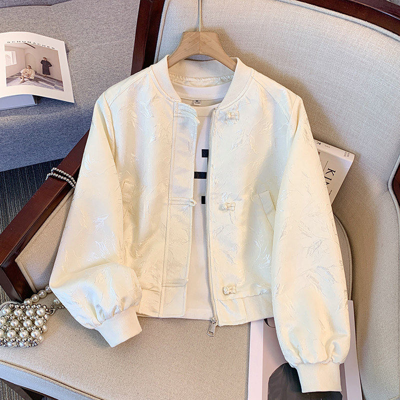 白色新中式国风棒球服外套女夹棉2025初春秋装新薄款秋冬短款夹克