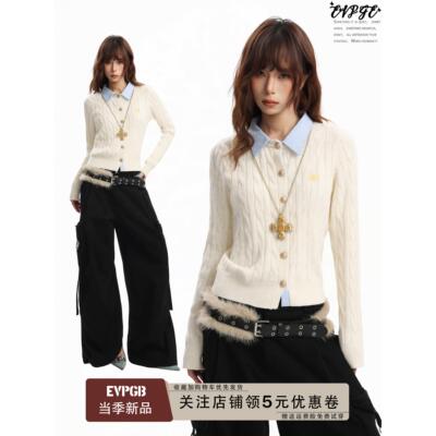 美式白色麻花polo领假两