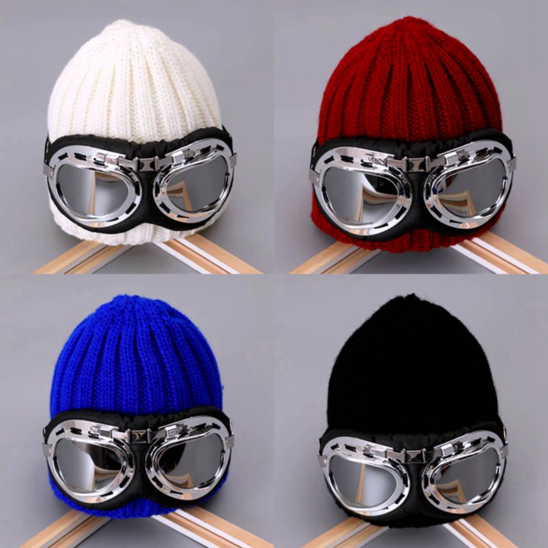 儿童帽子冬季男童女童眼镜帽滑雪帽秋冬飞行员针织毛线帽潮宝宝帽
