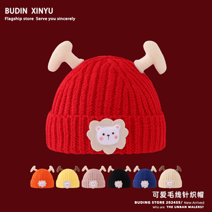 冬季宝宝帽子婴幼儿冬款可爱小猫套头帽冬天男女童保暖儿童毛线帽