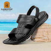 男真皮拖鞋 夏季 2025年新款 老人头凉鞋 沙滩鞋 休闲防滑凉拖两用潮流